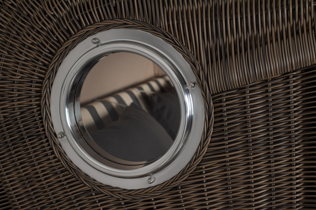 Strandkorb Rantum Bullauge Mahagoni PE Grey Dessin 505 Grau